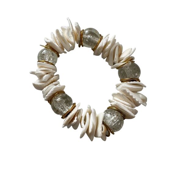 Shell and Glass Bead Stretch Bracelet - Picture 1 of 6